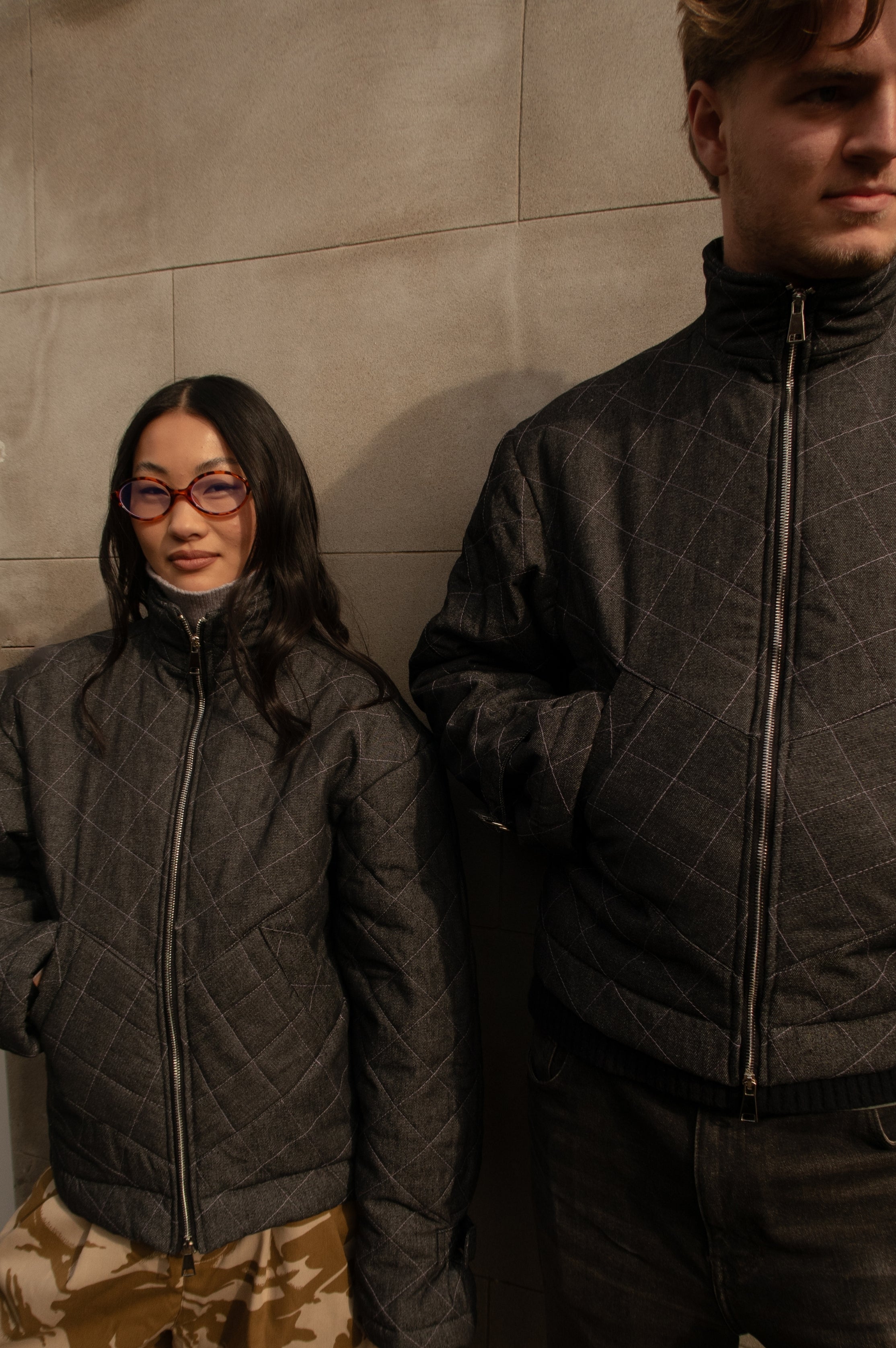 QUILTED DENIM BOMBER JACKET