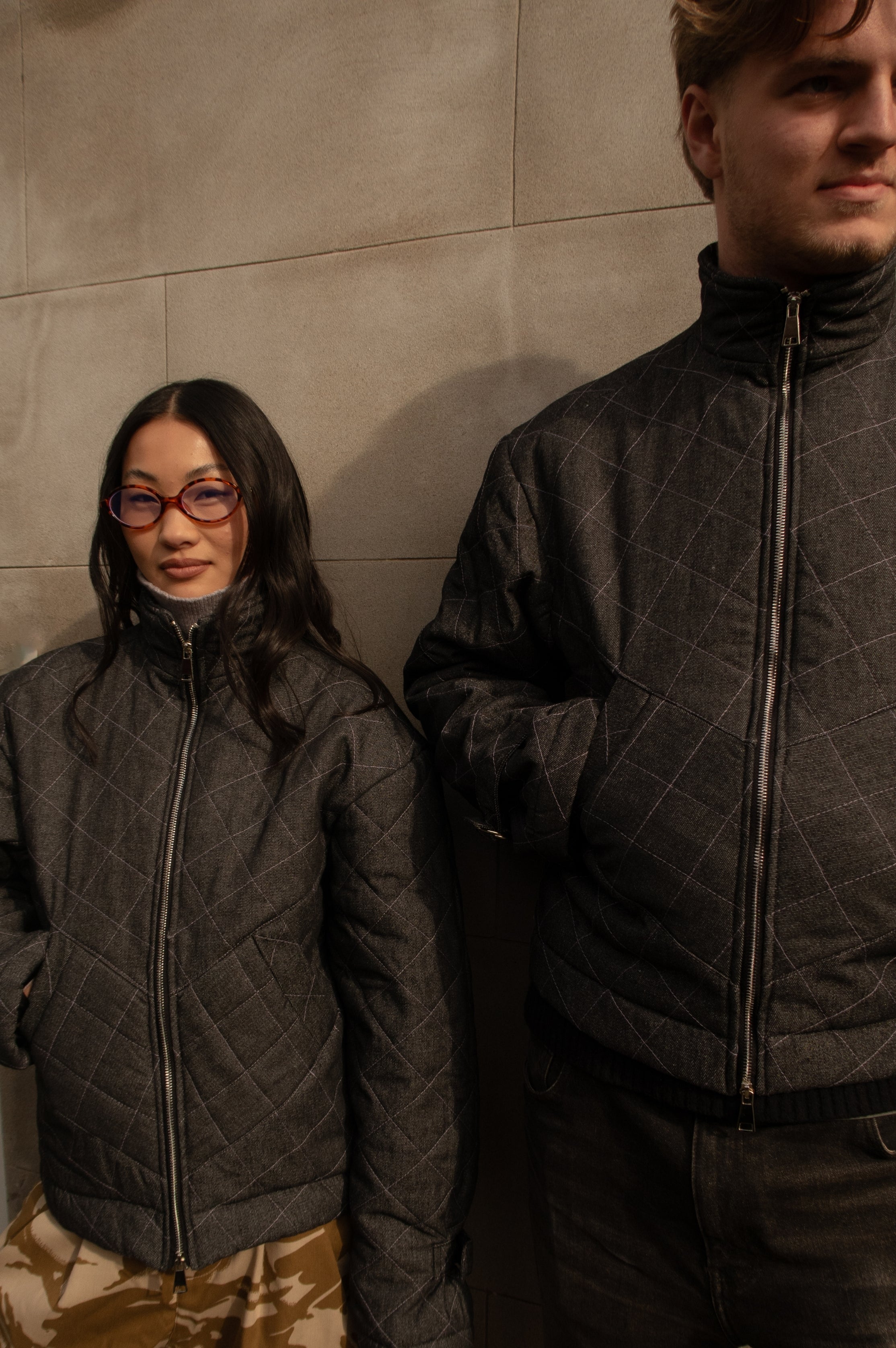 QUILTED DENIM BOMBER JACKET
