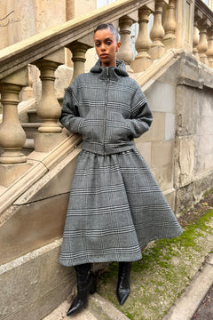 GREY CHECK WOOL SKIRT