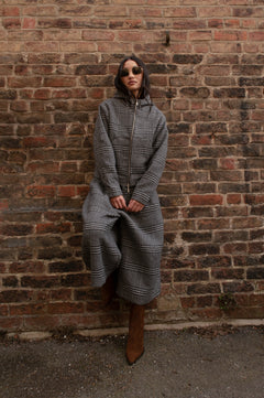 GREY CHECK WOOL CROPPED TROUSERS