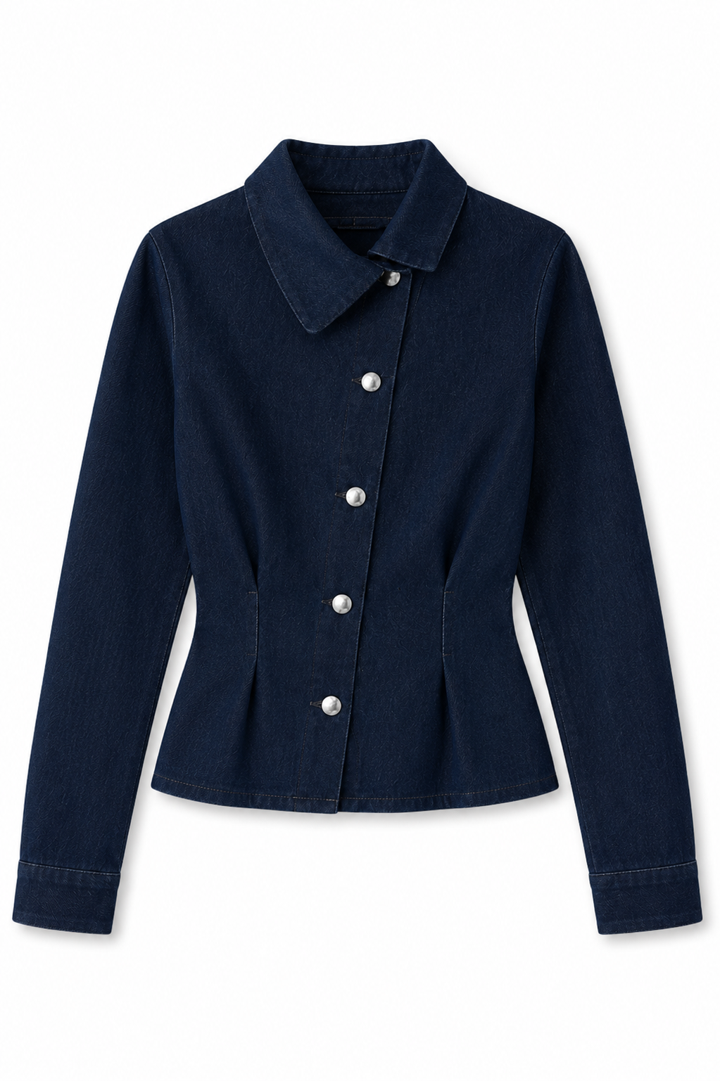 MID BLUE DENIM ASYMMETRIC SHIRT