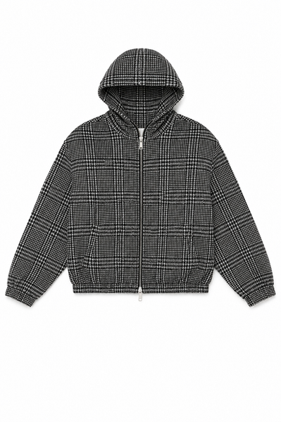 ジャケット・アウター 2000s Wool diagonal zipup jacket GREY CHECK WOOL ZIP HOODIE – OVERLAP STUDIOS