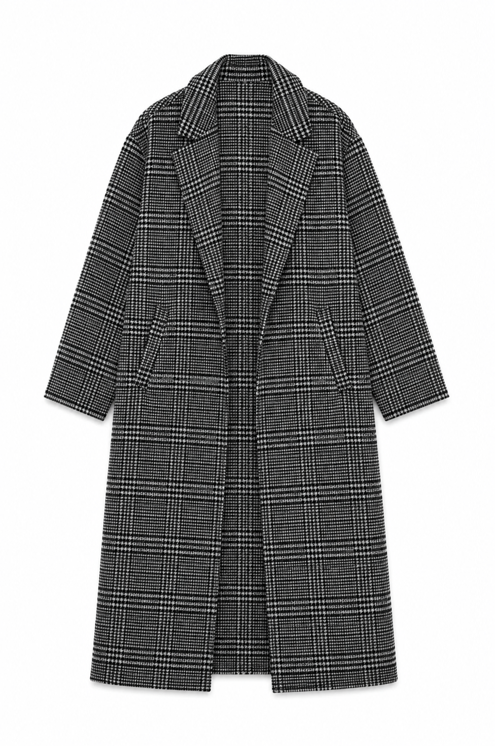 GREY CHECK WOOL TRENCH COAT