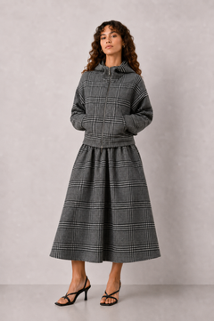 GREY CHECK WOOL SKIRT