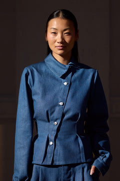 LIGHT WASH BLUE ASYMMETRIC SHIRT