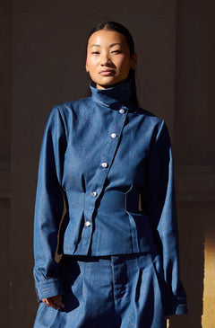 LIGHT WASH BLUE ASYMMETRIC SHIRT