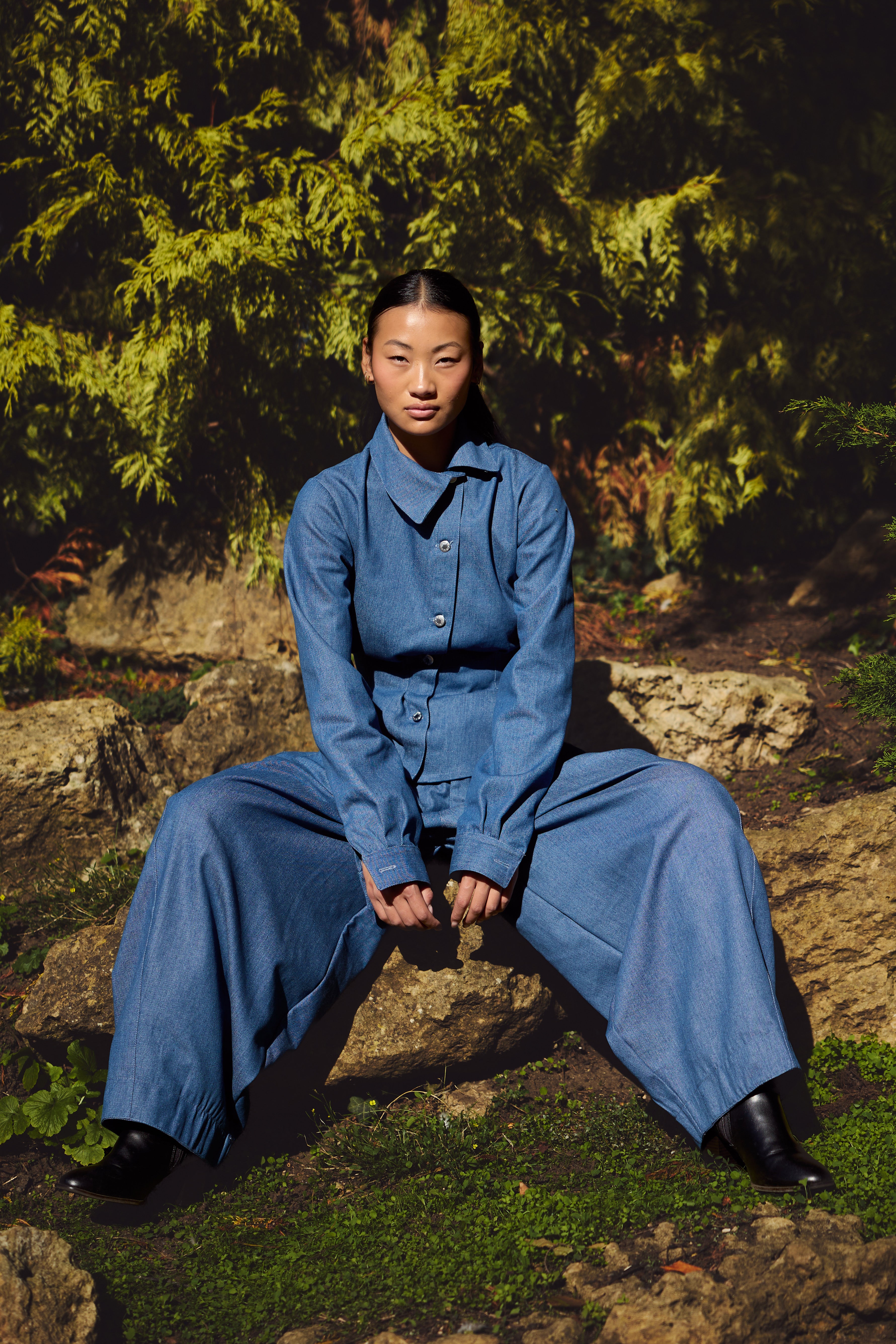 BLUE DENIM BARREL TROUSER