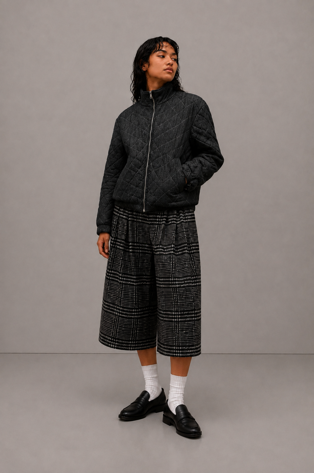 QUILTED DENIM BOMBER JACKET