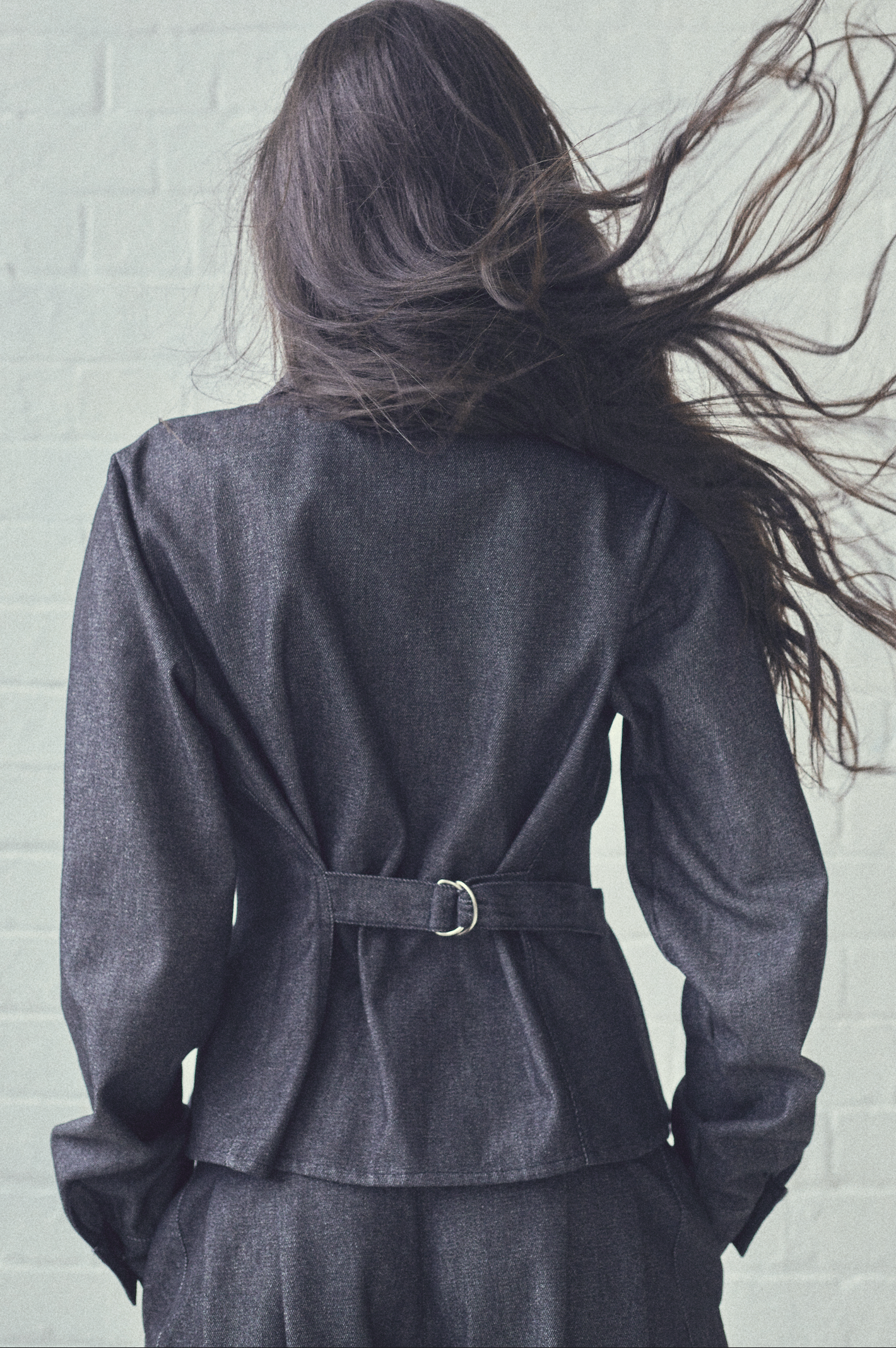 BLACK DENIM ASYMMETRIC SHIRT