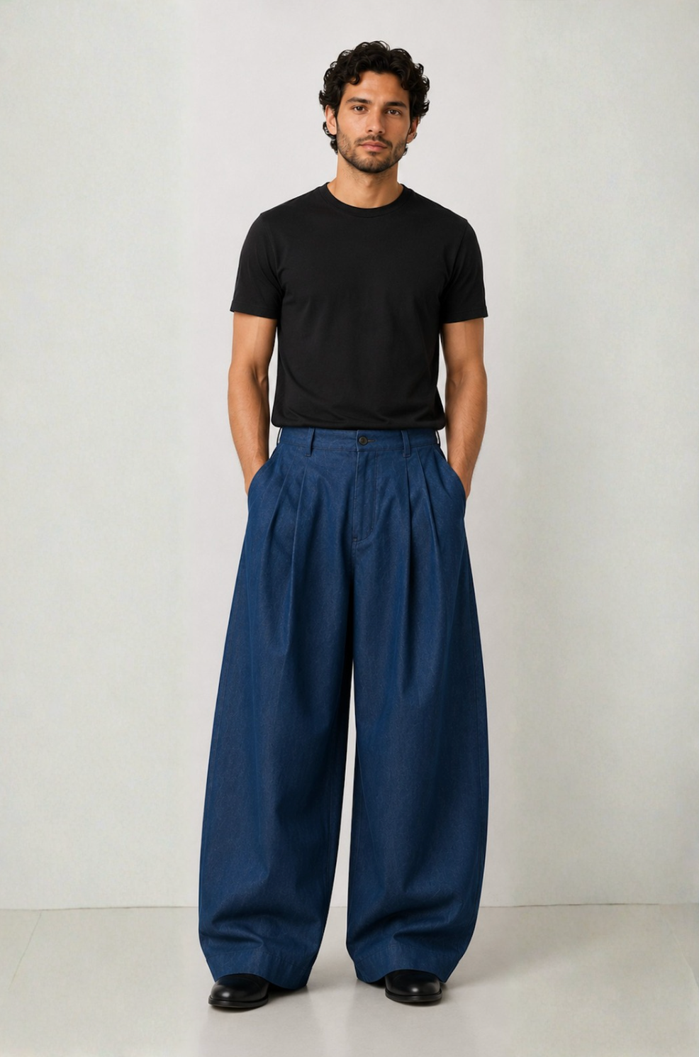 LIGHT WASH BLUE DENIM BARREL TROUSER