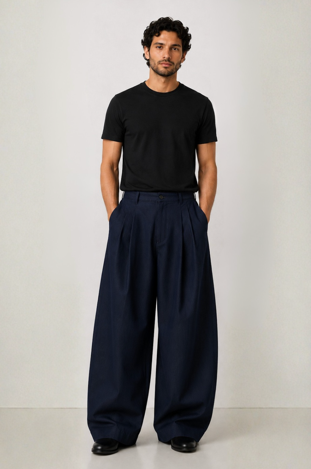 MID BLUE DENIM BARREL TROUSER