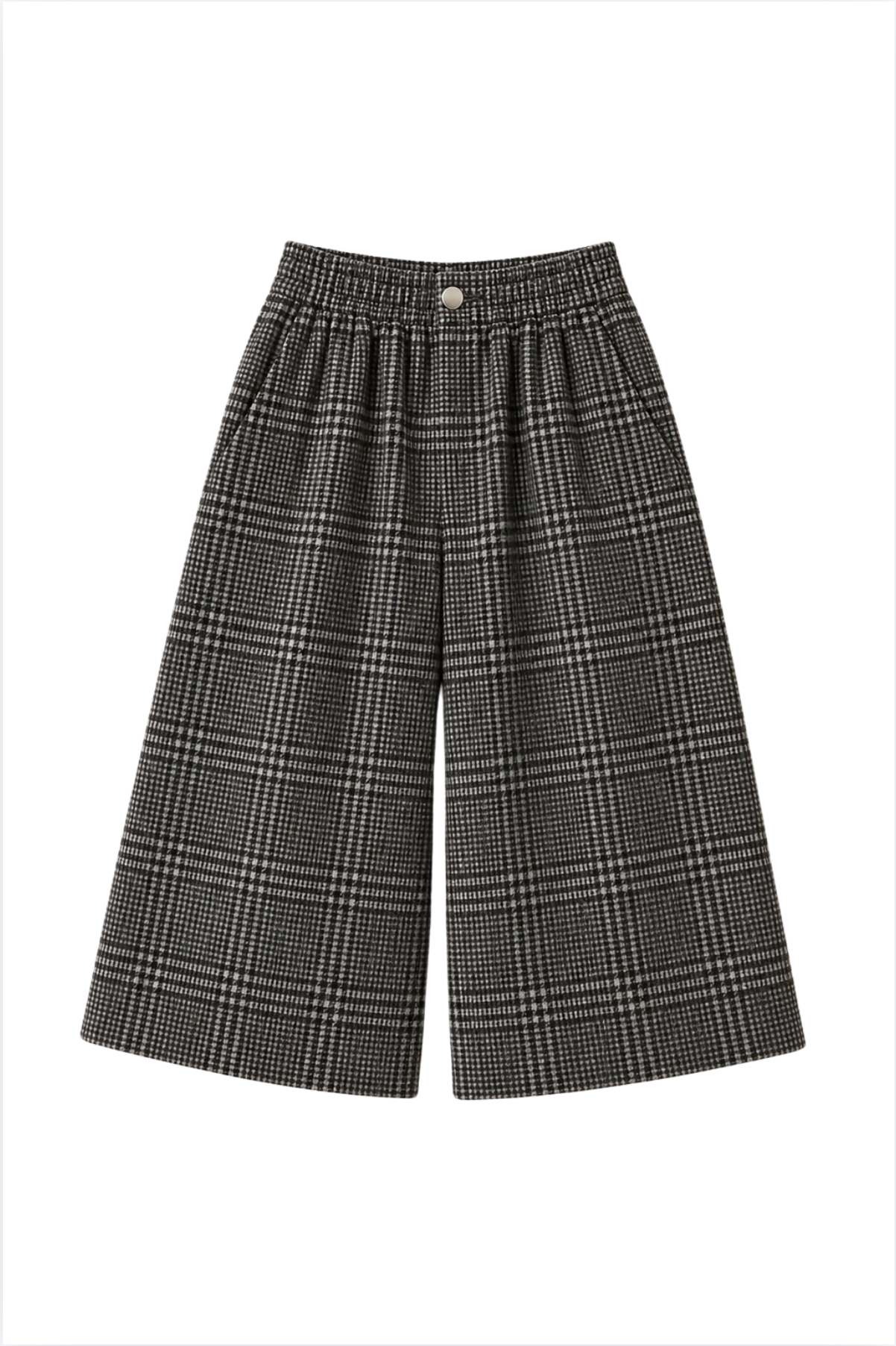 GREY CHECK WOOL CROPPED TROUSERS