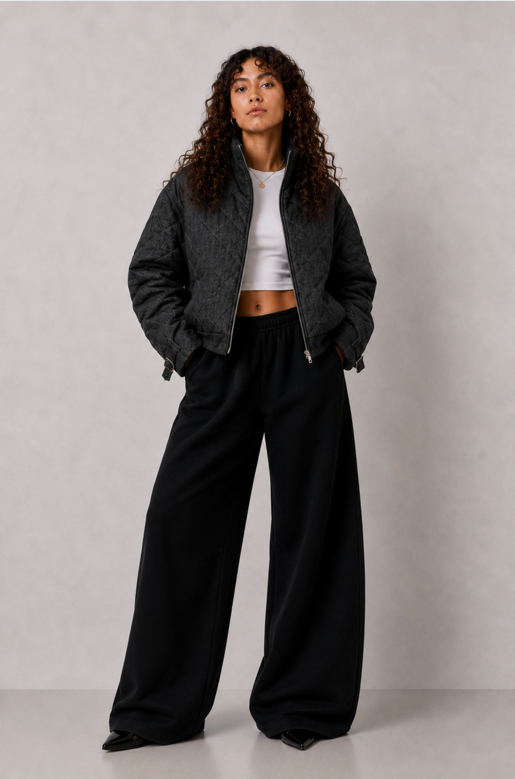 QUILTED DENIM BOMBER JACKET