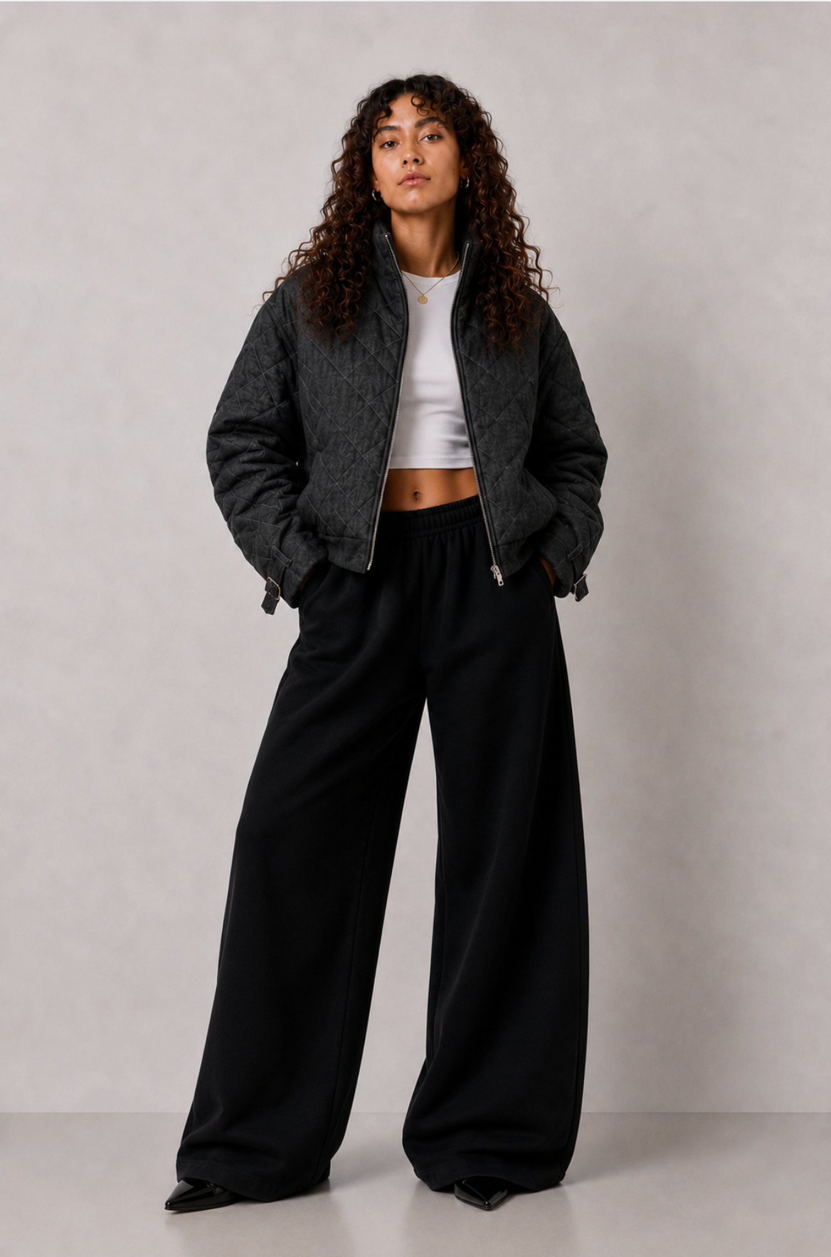 QUILTED DENIM BOMBER JACKET