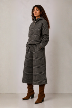 GREY CHECK WOOL CROPPED TROUSERS