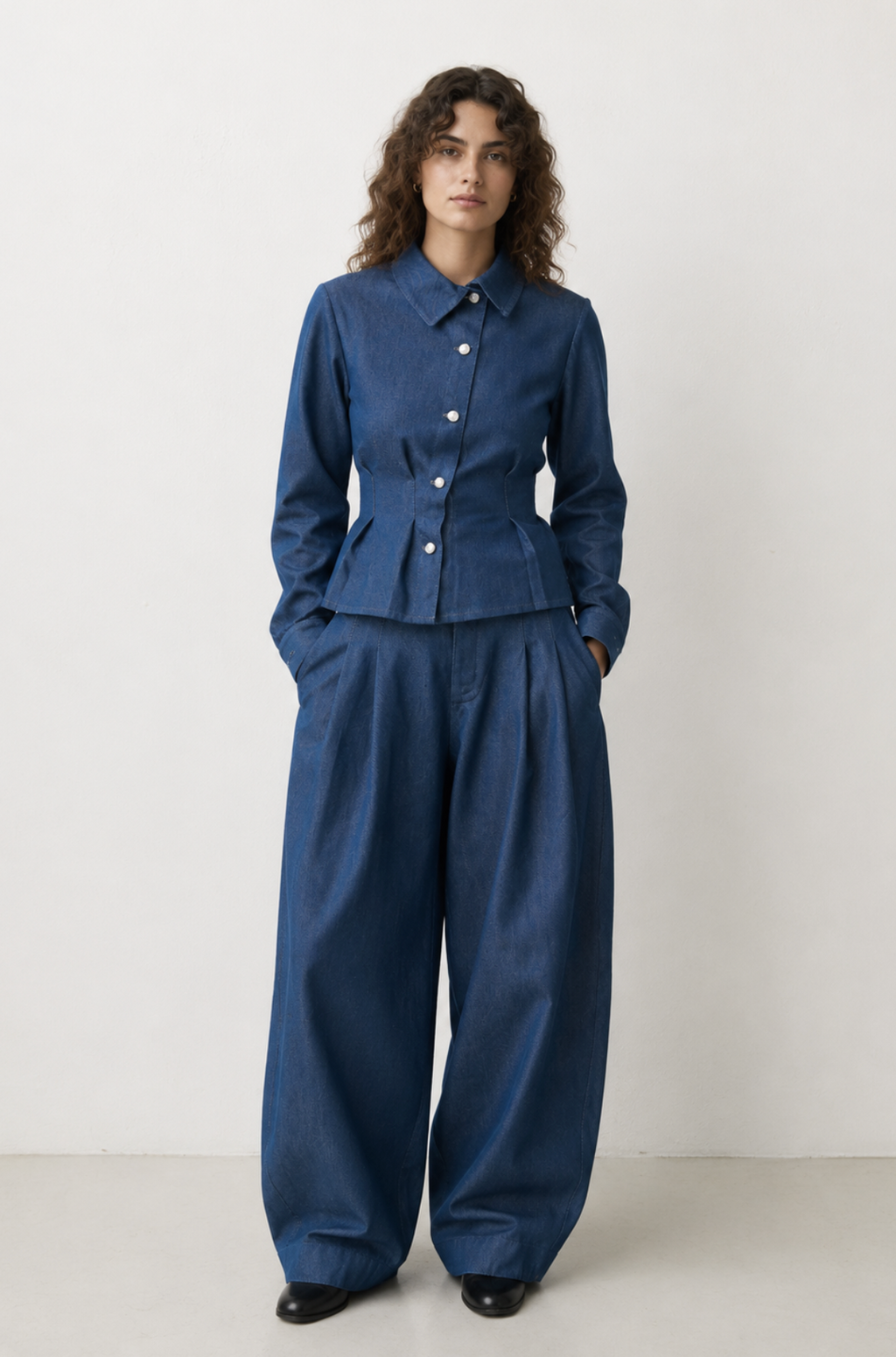 LIGHT WASH BLUE ASYMMETRIC SHIRT