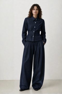 MID BLUE DENIM ASYMMETRIC SHIRT