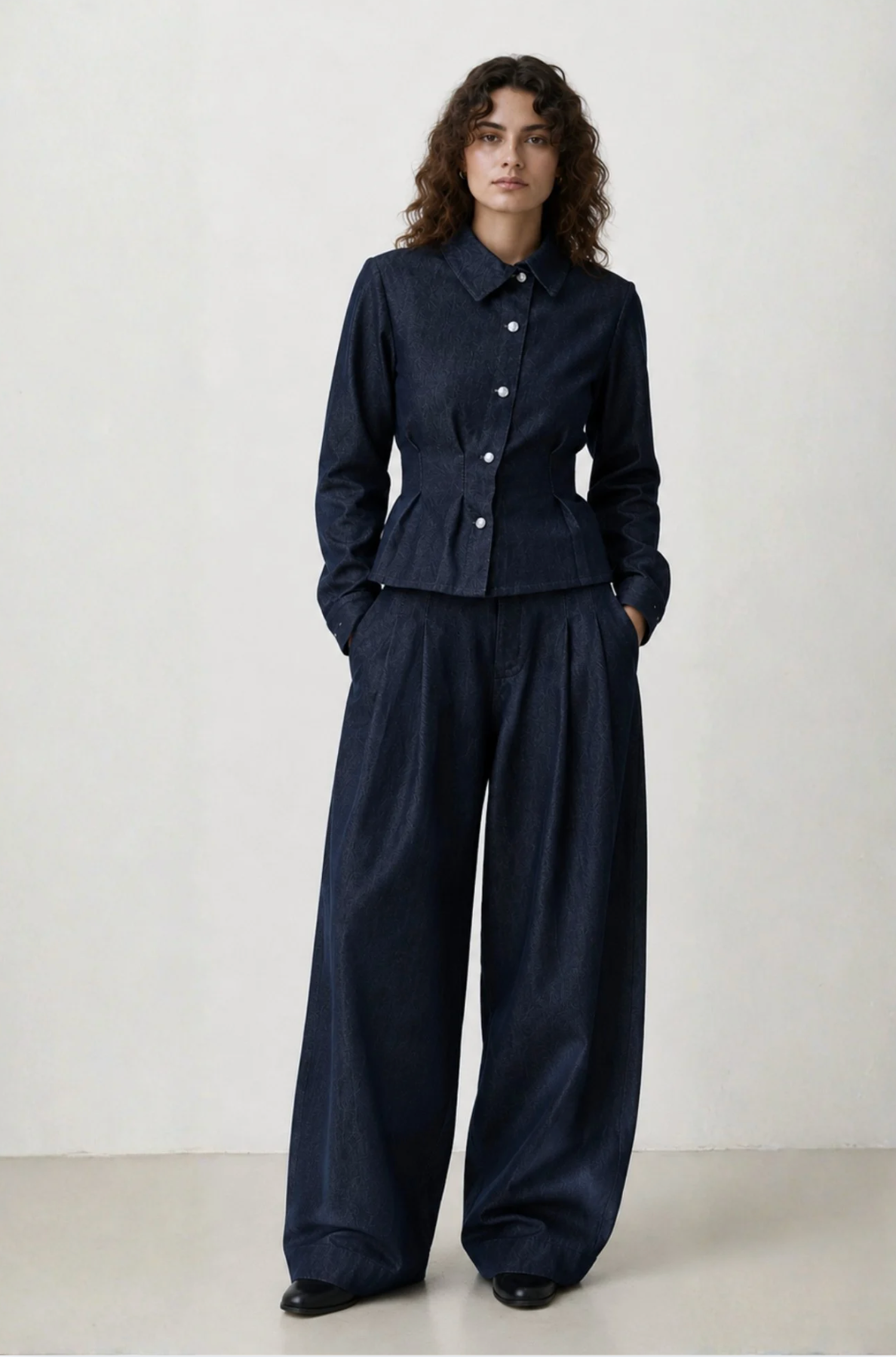 MID BLUE DENIM ASYMMETRIC SHIRT