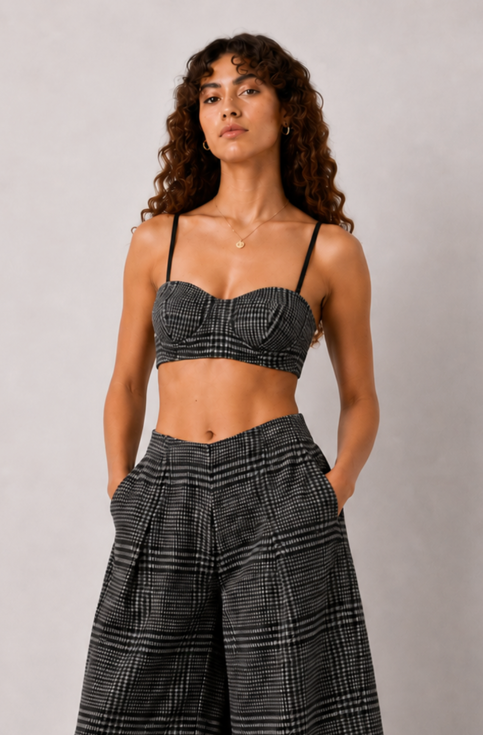 GREY CHECK WOOL BRALETTE