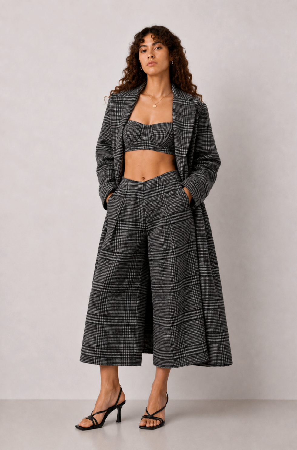 GREY CHECK WOOL BRALETTE