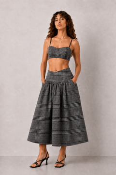 GREY CHECK WOOL SKIRT
