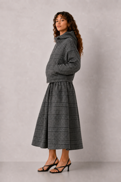 GREY CHECK WOOL SKIRT