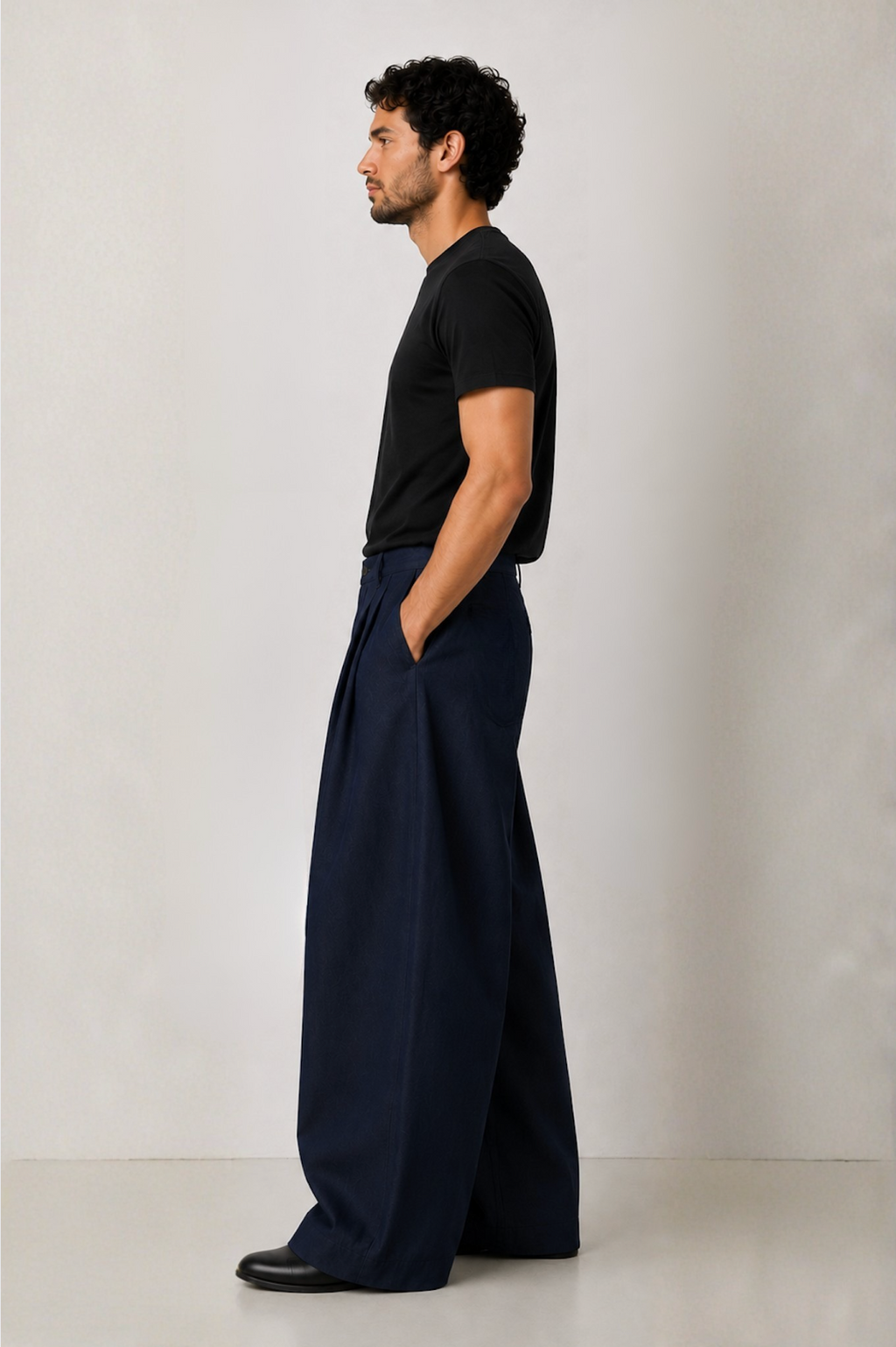 MID BLUE DENIM BARREL TROUSER