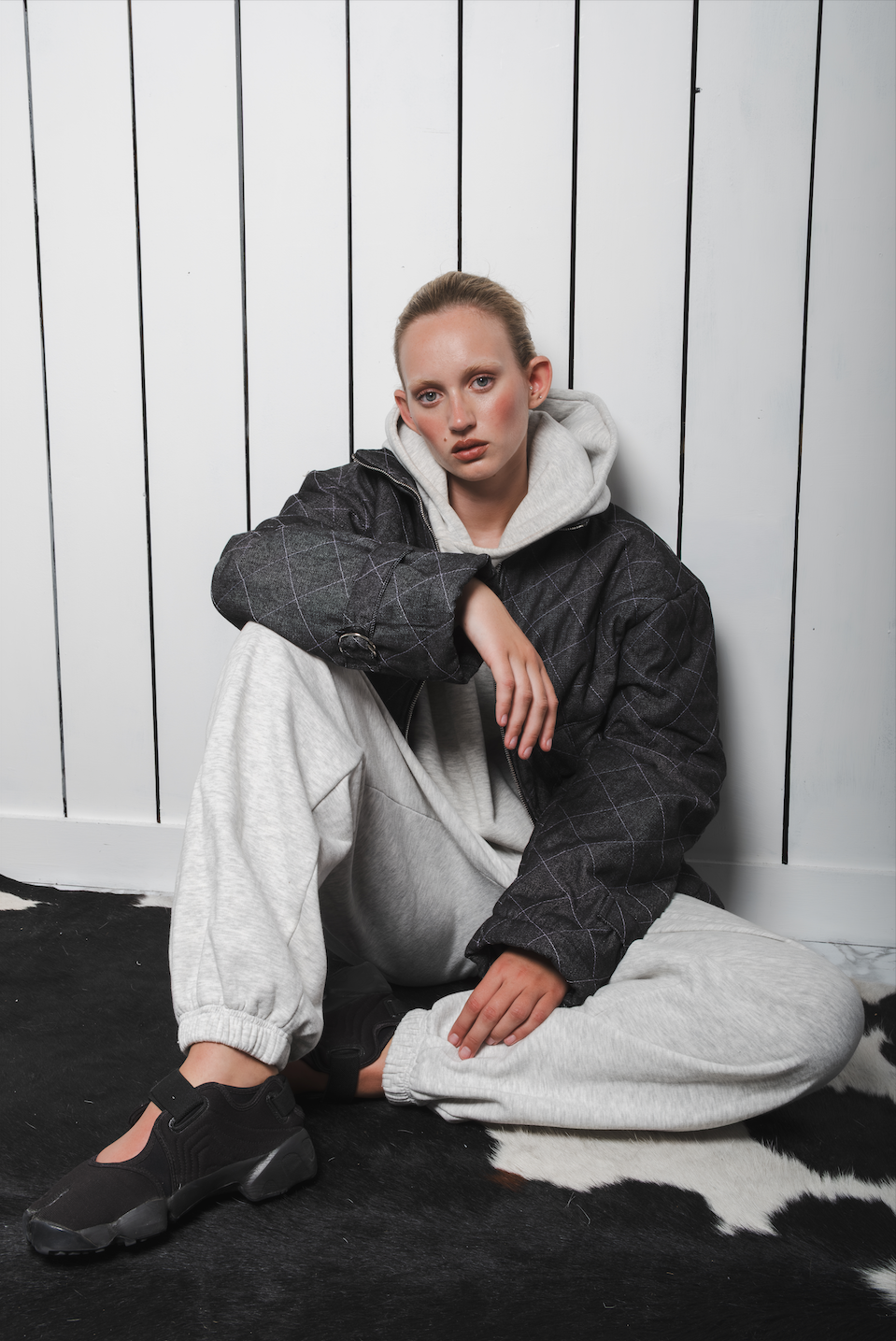 QUILTED DENIM BOMBER JACKET